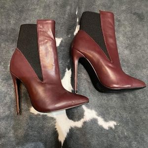 Lost Ink, new, high heels ankle boots, burgundy